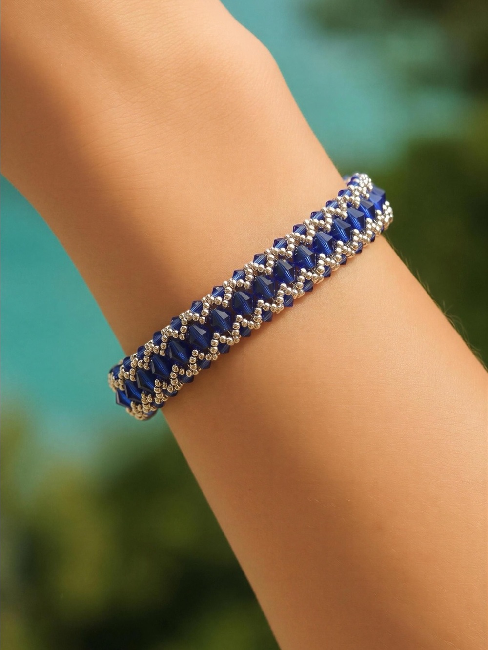 Royal Blue Beaded Bracelet with Silver Accents - Unbranded